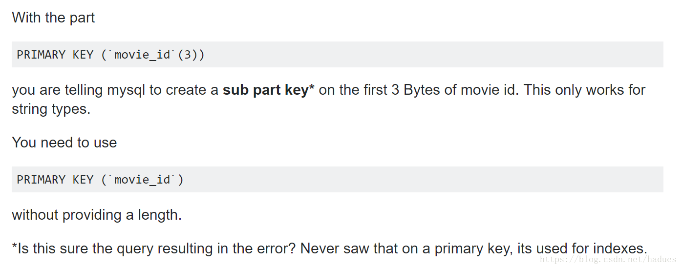 真正解决方案:phpMyAdmin #1089 - Incorrect prefix key; the storage engine doesn't support unique prefix key