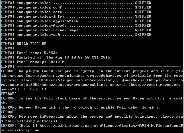 No plugin found for prefix 'jetty' in the current project and in the plugin groups [org.apache.mave