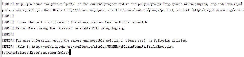 No plugin found for prefix 'jetty' in the current project and in the plugin groups [org.apache.mave