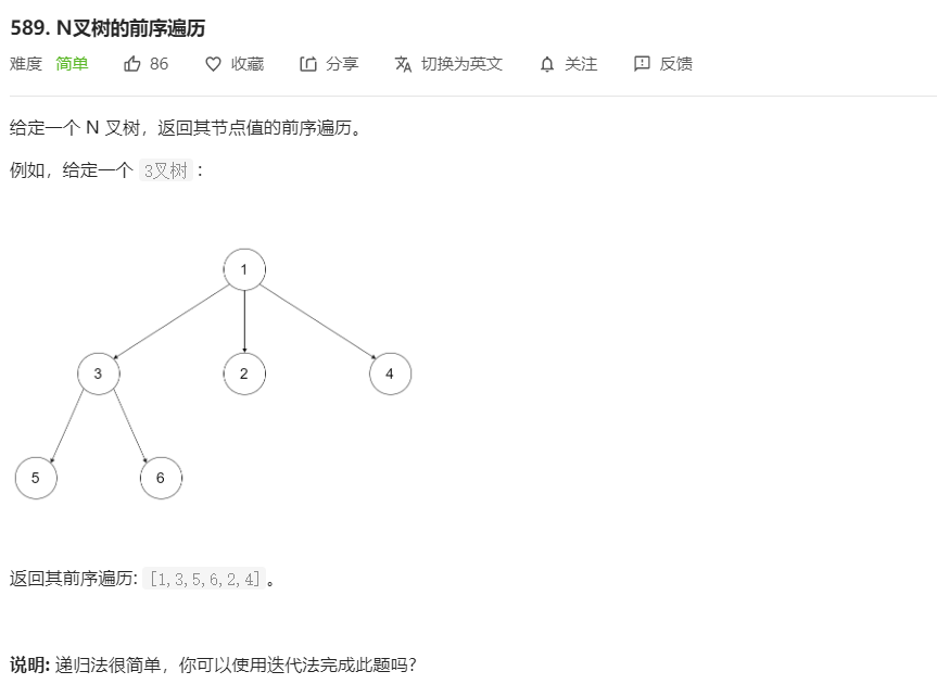 【LeetCode】589.N叉树的前序遍历（递归+迭代，java实现，详细分析）