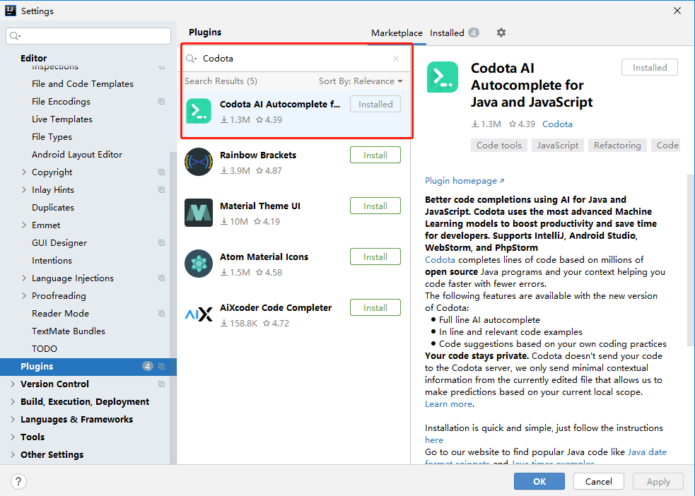 Idea代码自动补全!插件推荐:Codota,再也不用担心写不出代码了。