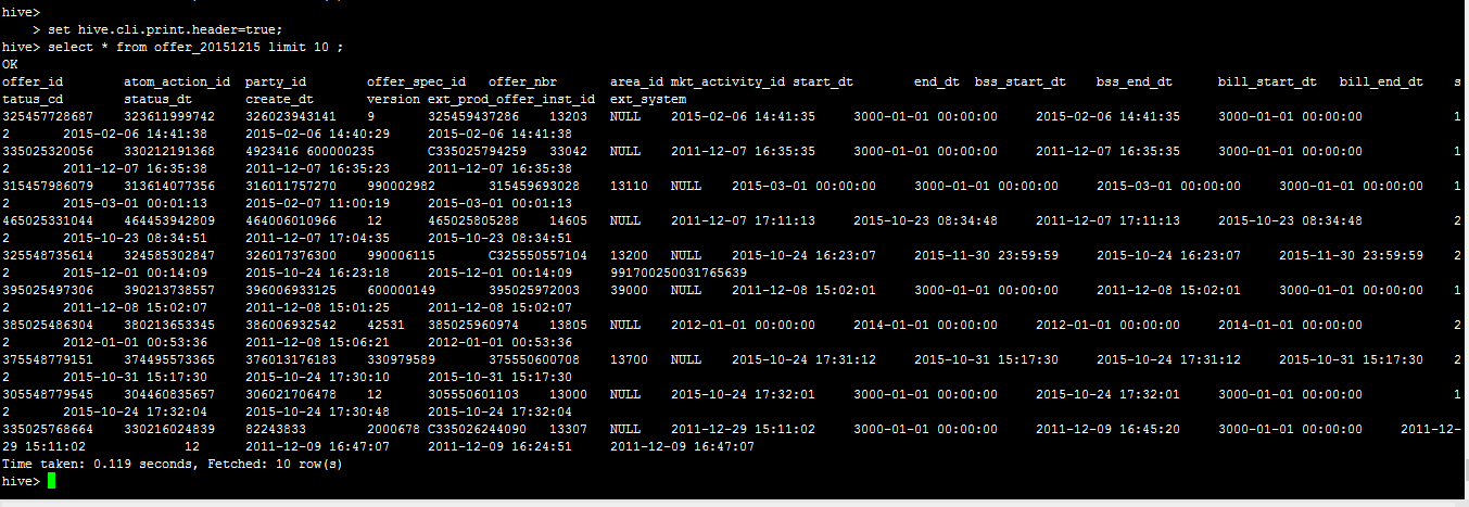 HIVE 查询显示列名 及 行转列显示