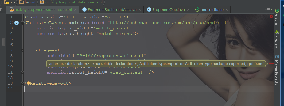<interface declaration>, <parcelable declaration>, AidlTokenType.import or AidlTokenType.package ...