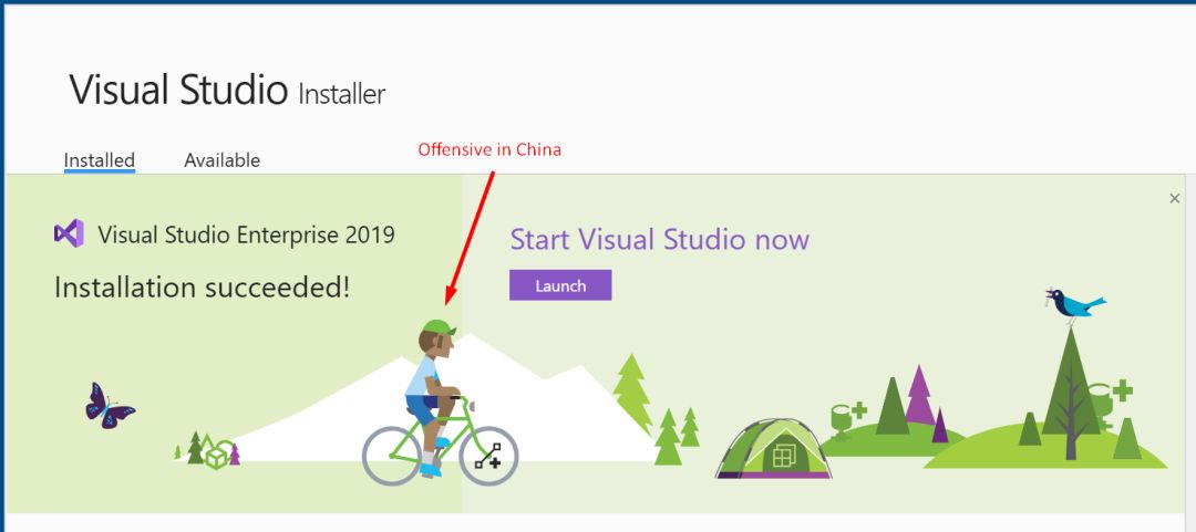 Visual Studio安装程序中的背景图绿帽子摊上事了？