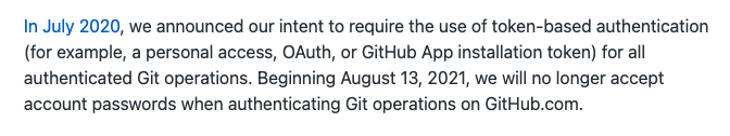 remote: Support for password authentication was removed on August 13, 2021. Please use a personal ac