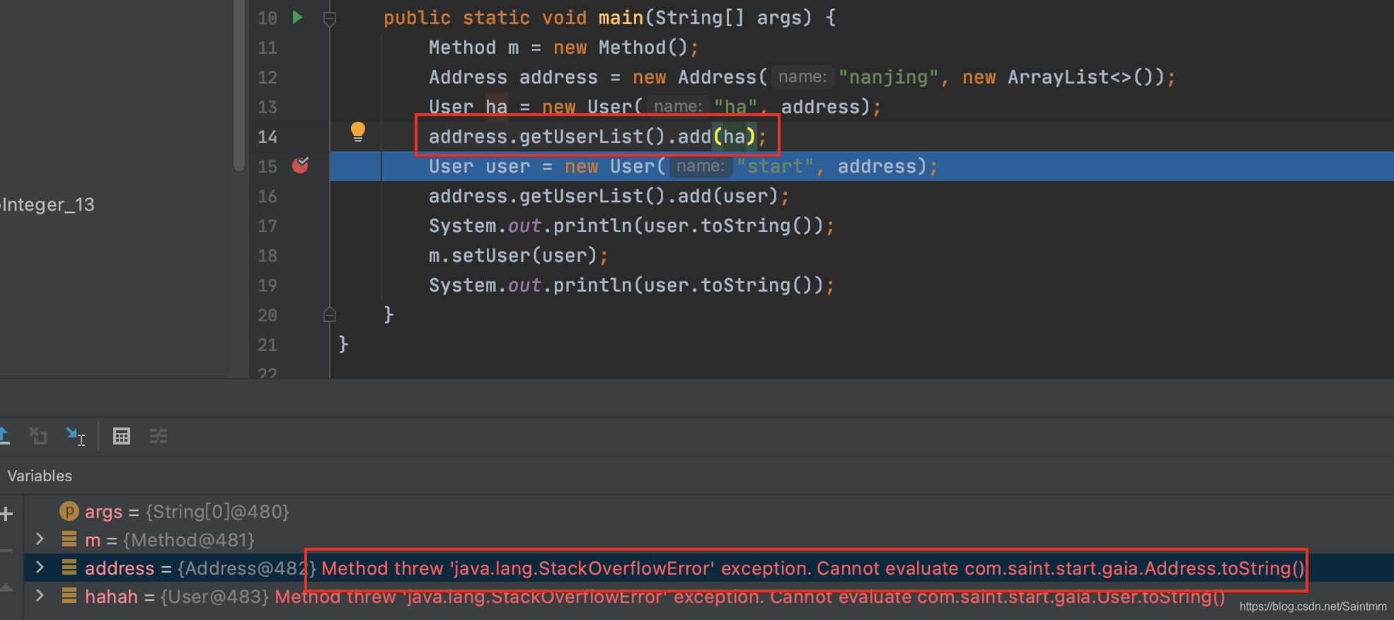 Method threw ‘java.lang.StackOverflowError‘ exception. Cannot evaluate 问题