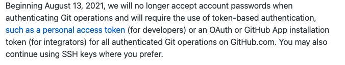 remote: Support for password authentication was removed on August 13, 2021. Please use a personal ac
